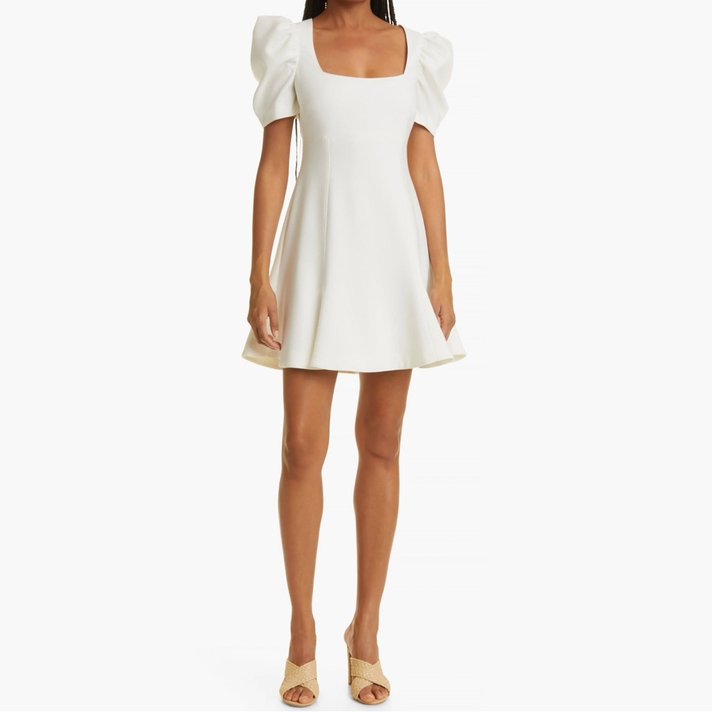 Beautiful white mini dress with puff sleeves